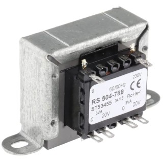 RS PRO 2 Output 6 VA Chassis Mount Transformer, 230 V ac Primary, 20 V ac Secondary, 50/60 Hz, Clamp Construction 504-789