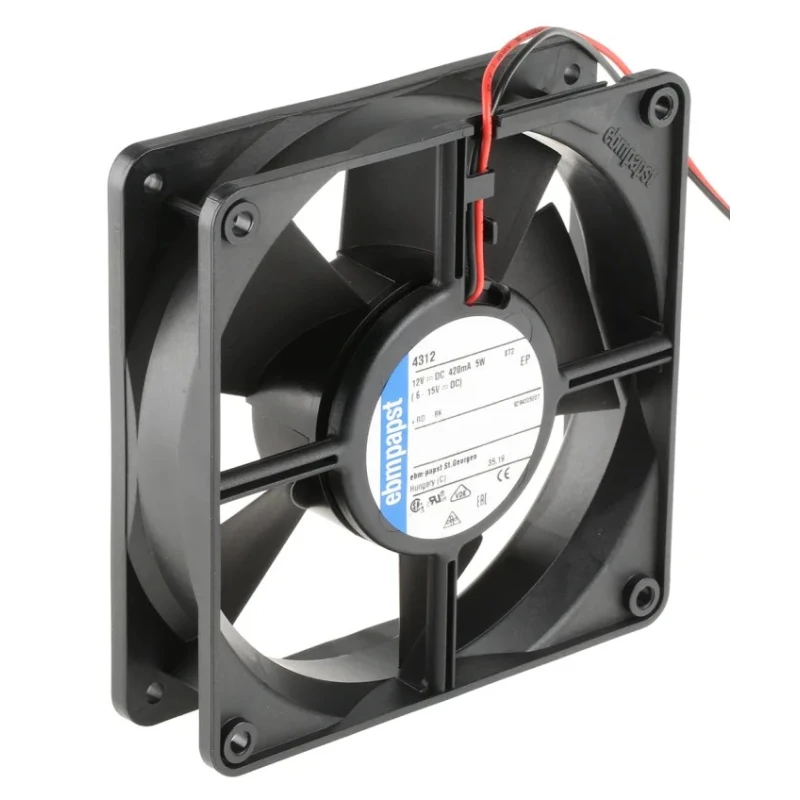 ebm-papst 4300 Series High Performance Ball Bearing Axial Fan, 12V DC, 170 m³/h Air Flow, 5 W, 420 mA Max, , 119 mm IP68