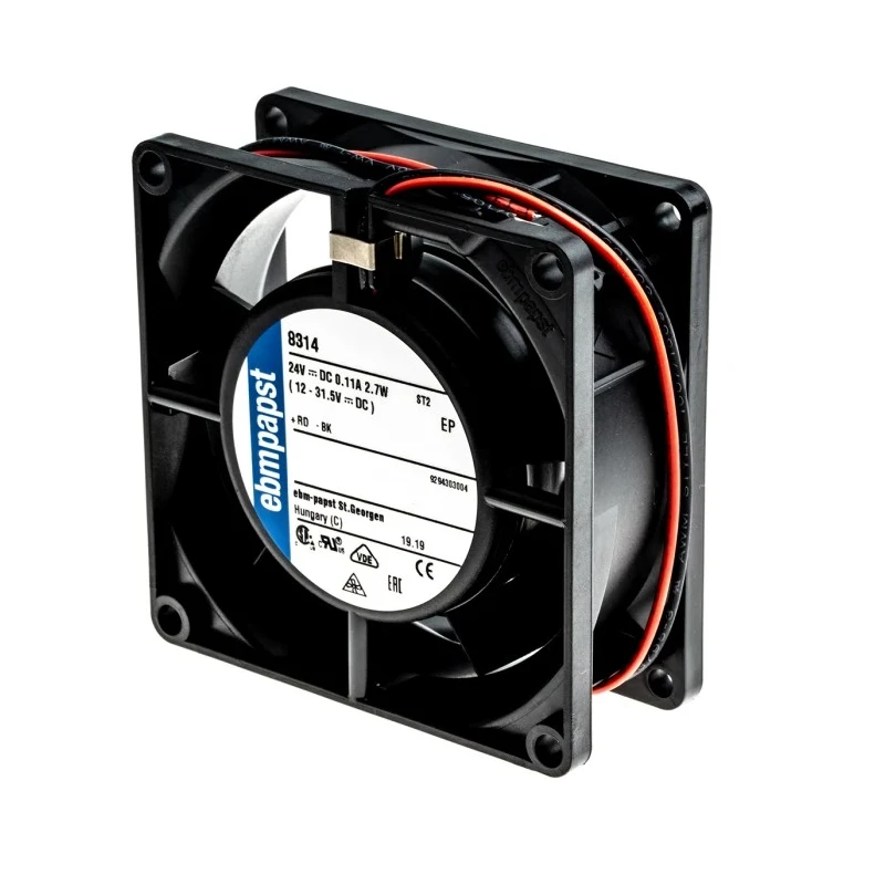ebm-papst 8300 Series Axial Fan 24V DC 2.7W 113mA Max Air Flow 54 m³/h IP68 80 mm IP68