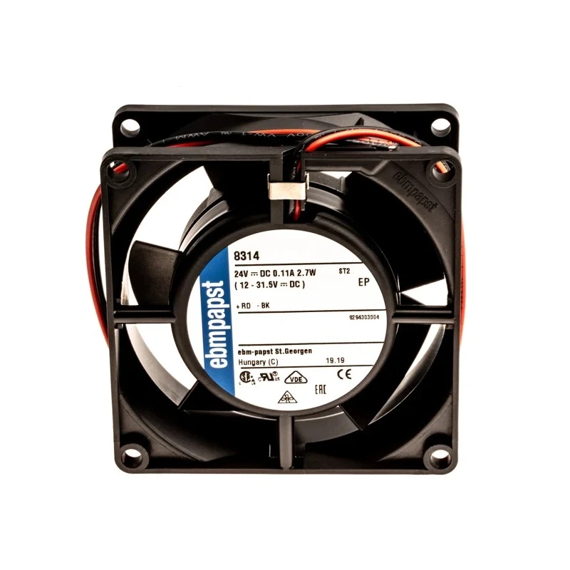 ebm-papst 8300 Series Axial Fan 24V DC 2.7W 113mA Max Air Flow 54 m³/h IP68 80 mm IP68