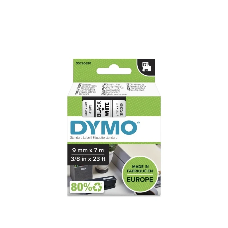 Dymo Black on White Label Printer Tape 9 mm Width, 7 m Length S0720680