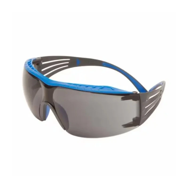 3M SecureFit Safety Glasses with Anti-Fog and Anti-Scratch Coating, Polycarbonate Grey Lenses, Plastic Frame SF402XSGAF-BLU