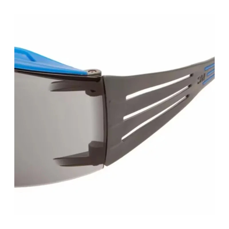 3M SecureFit Safety Glasses with Anti-Fog and Anti-Scratch Coating, Polycarbonate Grey Lenses, Plastic Frame SF402XSGAF-BLU