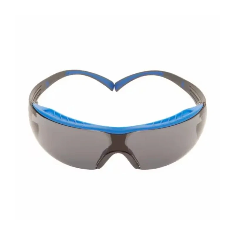 3M SecureFit Safety Glasses with Anti-Fog and Anti-Scratch Coating, Polycarbonate Grey Lenses, Plastic Frame SF402XSGAF-BLU
