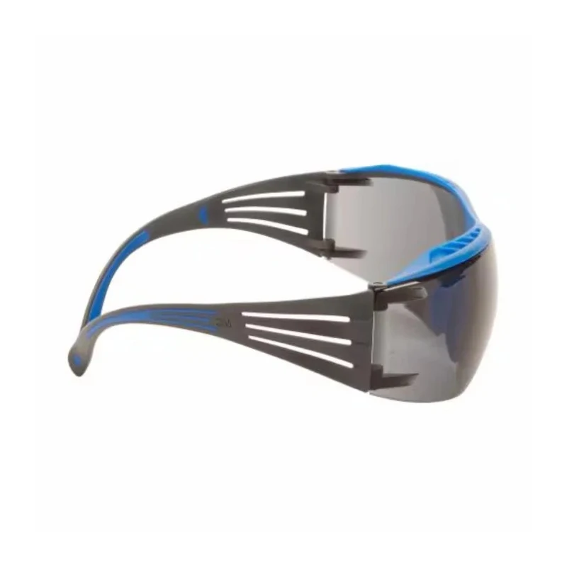 3M SecureFit Safety Glasses with Anti-Fog and Anti-Scratch Coating, Polycarbonate Grey Lenses, Plastic Frame SF402XSGAF-BLU