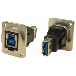 RS PRO Panel Mount Feedthrough USB Connector Female/Female 1 Port USB Type B to A USB 3.0 IP40 IP40
