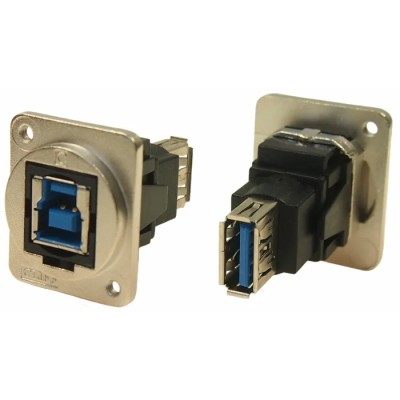 RS PRO Panel Mount Feedthrough USB Connector Female/Female 1 Port USB Type B to A USB 3.0 IP40 IP40