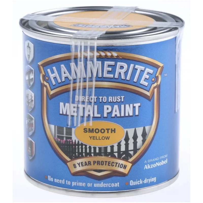 Hammerite Direct to Rust Paint Smooth Finish Yellow 250 ml HAM6722201