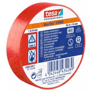 Tesa Red Polyvinyl Chloride Electrical Tape 19mm x 25m 150μm Thickness Natural Rubber Adhesive 53988-00017-01