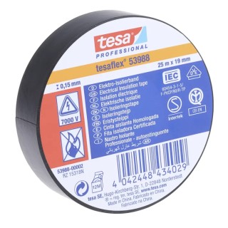Tesa Black Polyvinyl Chloride Electrical Tape 19mm Width 25m Length Natural Rubber Adhesive 53988-00002-01