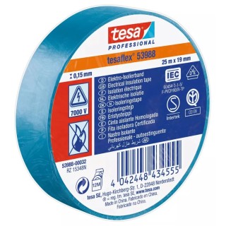 Tesa Blue Polyvinyl Chloride Electrical Tape 19mm Width x 25m Length Natural Rubber Adhesive 53988-00032-01
