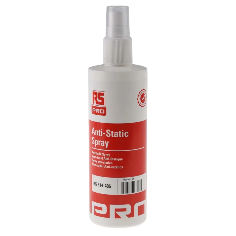 RS PRO Anti-Static Spray, 250ml Capacity, Spray Dispenser, Non-Conductive, EN 61340-5-1 Compliant 514-486