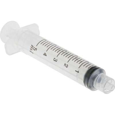 RS PRO 5ml Polyethylene Syringe with Rubber Plunger Luer Lock Fitting 103mm Length 514-717