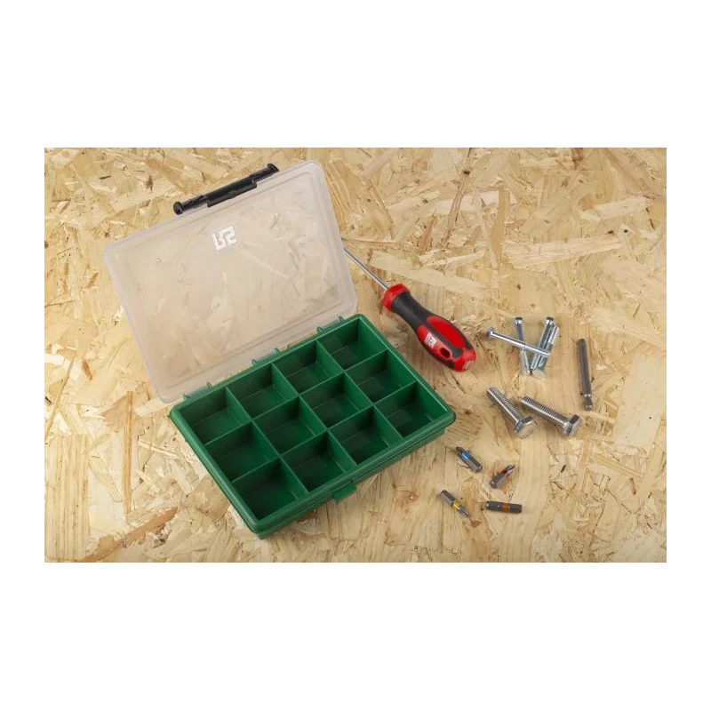 RS PRO 12 Cell Green Polypropylene Compartment Box, 32 mm x 175 mm x 143 mm 515-568
