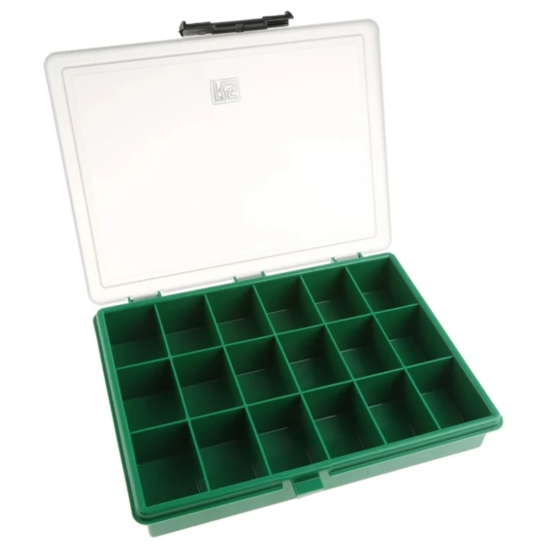 RS PRO 18 Cell Green Polypropylene Compartment Box, 43 mm x 240 mm x 195 mm 108454
