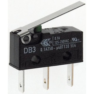 ZF Hinge Lever Micro Switch with Tab Terminal, 100mA, 250 V AC, SPDT, IP50 DB3C-B1LC