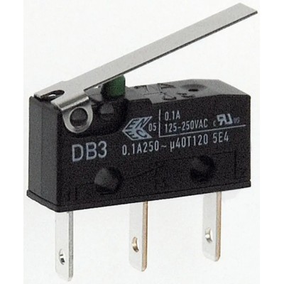 ZF Hinge Lever Micro Switch with Tab Terminal, 100mA, 250 V AC, SPDT, IP50 DB3C-B1LC