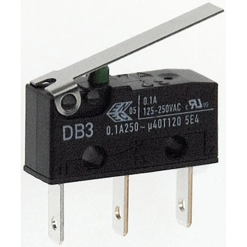 ZF Hinge Lever Micro Switch with Tab Terminal, 100mA, 250 V AC, SPDT, IP50 DB3C-B1LC