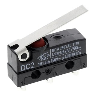 ZF Hinge Lever Micro Switch, Solder Terminal, 10.1A, 250 V ac, SPDT, IP6K7 DC2C-A1LC