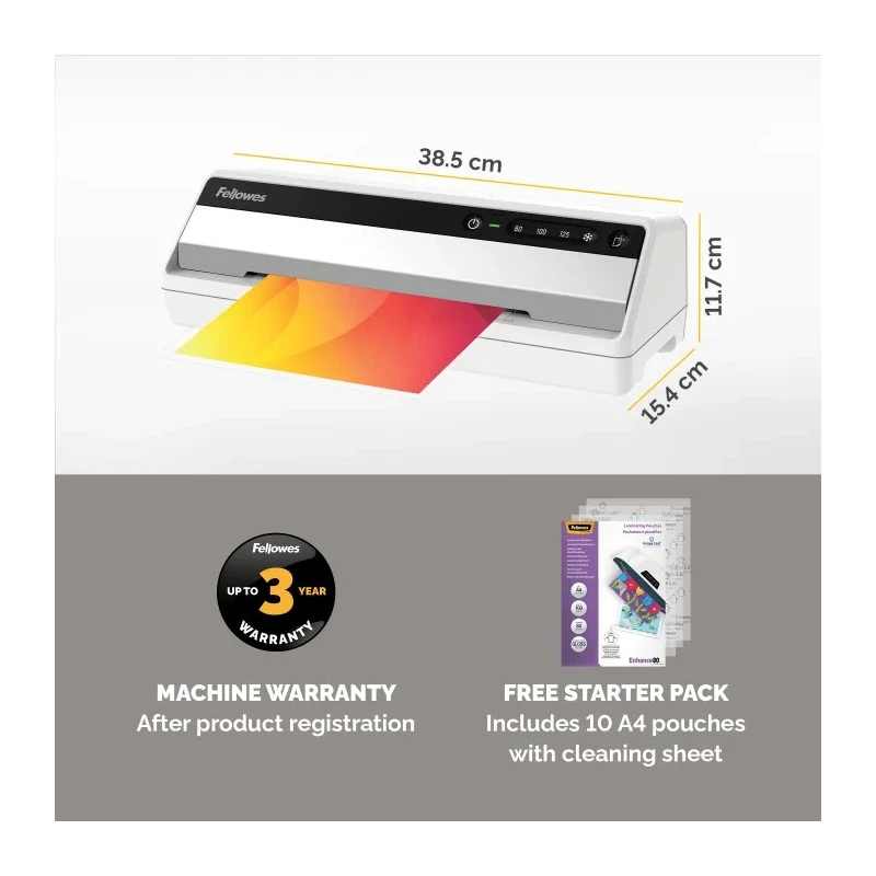 Fellowes Saturn A4 Hot Laminator Silver Black Laminating Width 320mm 250μm 1.7kg 1min Warm-up 5724901