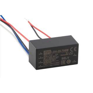 MEAN WELL 5 Output LED Driver, 84V, 25W, 250mA PWM Constant Current DC-DC Encapsulated Step-Up LED Driver LDH-25-250W