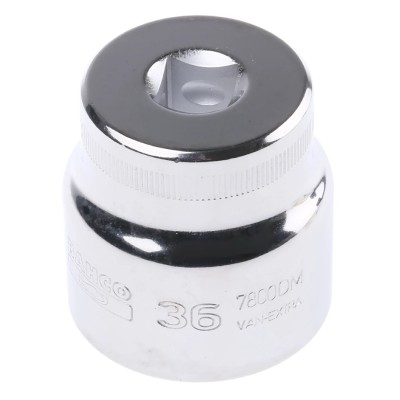 Bahco 1/2 in Drive 36 mm 12 Point Square Socket, Nickel Chrome Plated Alloy Steel, 57mm Overall Length 7800DM-36