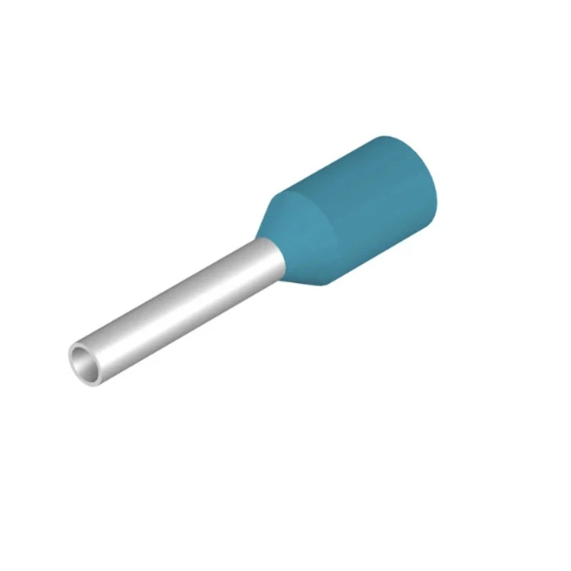 Weidmüller Insulated Crimp Bootlace Ferrule, 8 mm Pin Length, 1.2 mm Pin Diameter, Blue, Copper Terminal, German 9004310000
