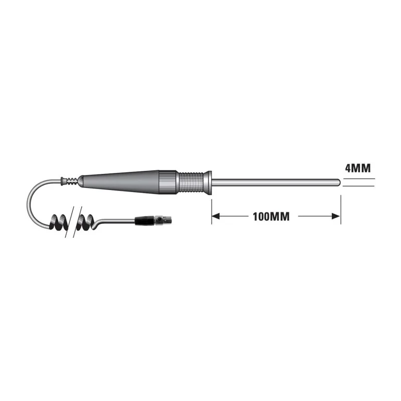 RS PRO PT100 Dome Liquid Temperature Probe, 100 mm Length, 4 mm Diameter, 50 °C Max PT100