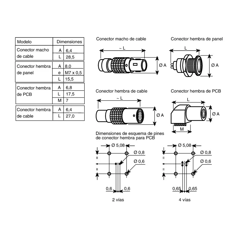 LEMO Circular Connector 4 Contacts Panel Mount 8 mm Socket Female IP50 00 B Series EGG.00.304.CLL