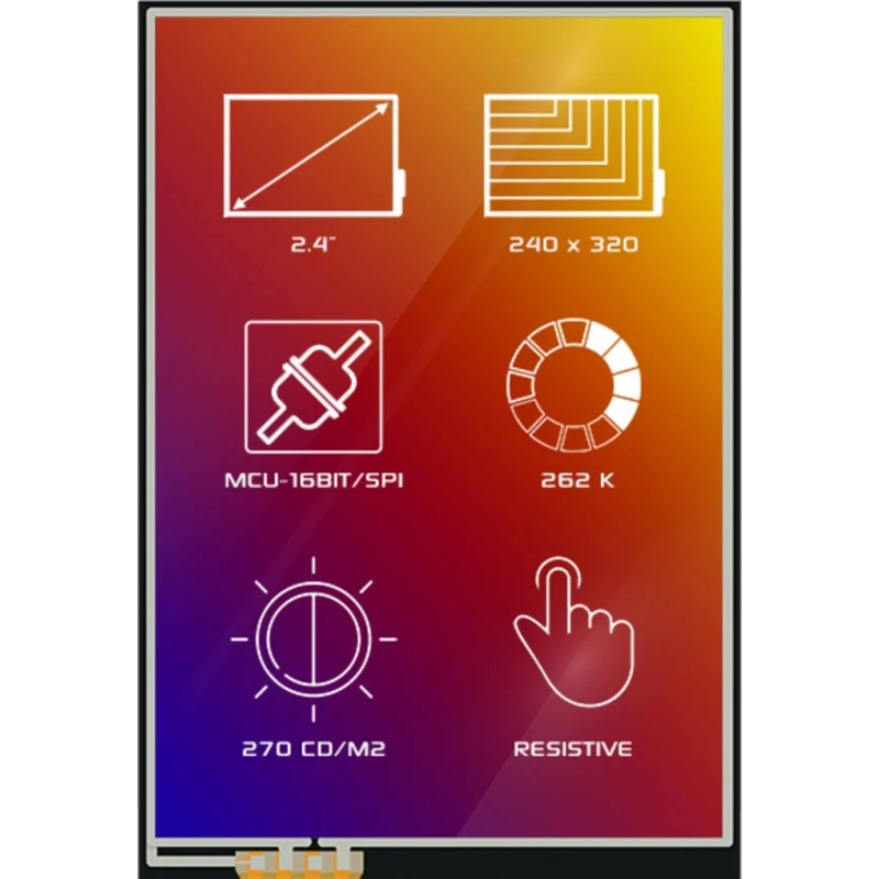 4D Systems LCD Colour Display Touch Screen 2.4 in 240 x 320 pixel TFT LED Backlight 4DLCD-24320240-RTP-IPS