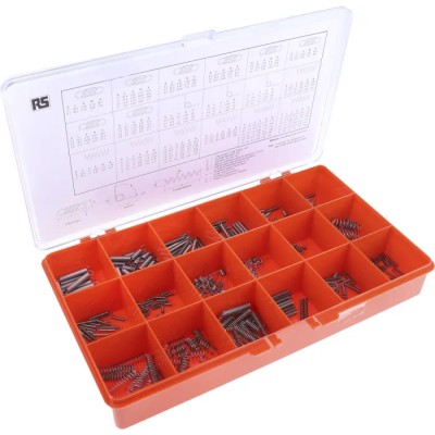 RS PRO Zinc Plated Steel Torsion, Extension, Compression Spring Kit 378 Pieces 523-008
