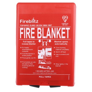 Topspec Euro Fibreglass Plastic Fire Blanket Red Hard Plastic Container 1m x 1m FBB110-HP