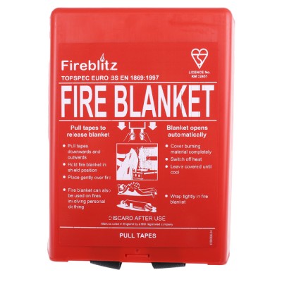 Topspec Euro Fibreglass Plastic Fire Blanket Red Hard Plastic Container 1m x 1m FBB110-HP