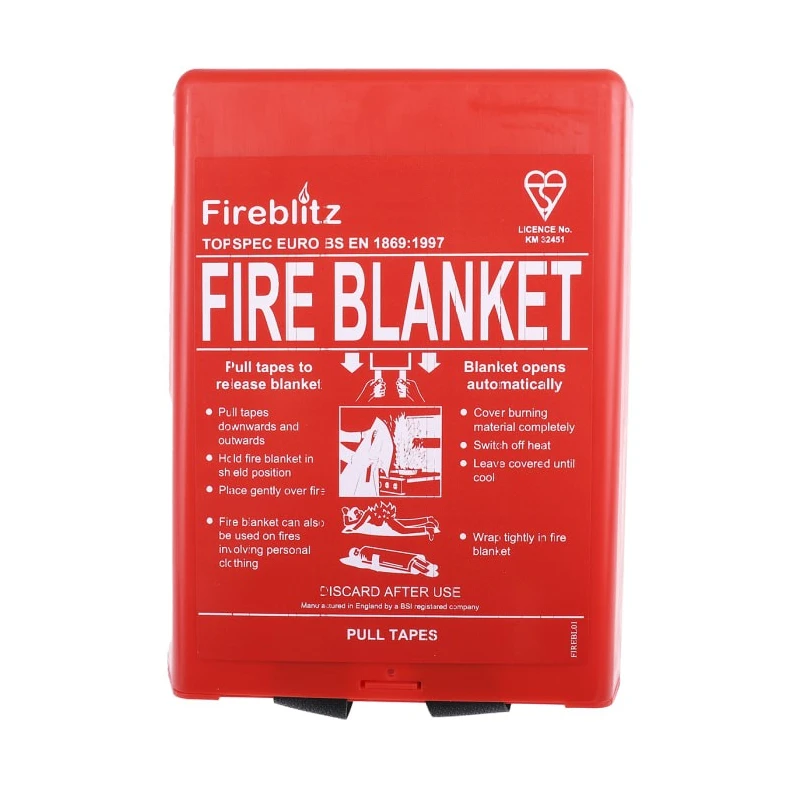 Topspec Euro Fibreglass Plastic Fire Blanket Red Hard Plastic Container 1m x 1m FBB110-HP