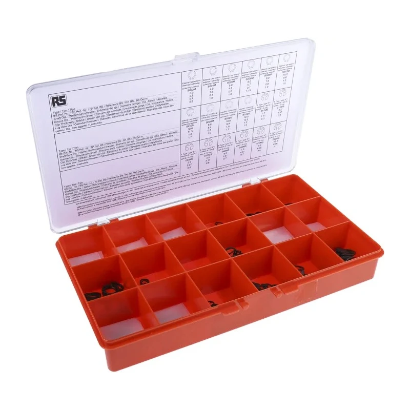 RS PRO Steel Circlip Kit 890 Piece Set for 2.25 mm to 8 mm Shafts 523-165