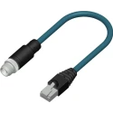 RS PRO Cat6a Ethernet Cable M12 Male to RJ45 Male 1 m Teal Shielded PVC Cat6a