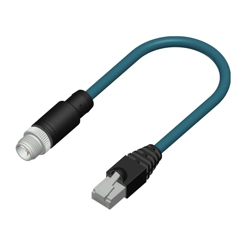 RS PRO Cat6a Ethernet Cable M12 Male to RJ45 Male 1 m Teal Shielded PVC Cat6a