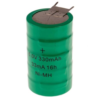 RS PRO 6 V Nickel Metal Hydride Button Rechargeable Battery 330mAh 46x25.5x5mm PCB Pins 525-815