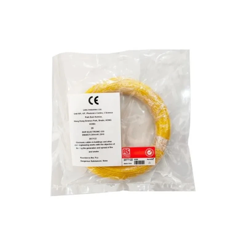 RS PRO High Temperature Yellow Hook Up Wire, 24 AWG, 1 x 0.51 mm Strands, 50 m Length, ETFE Insulation 207-7123