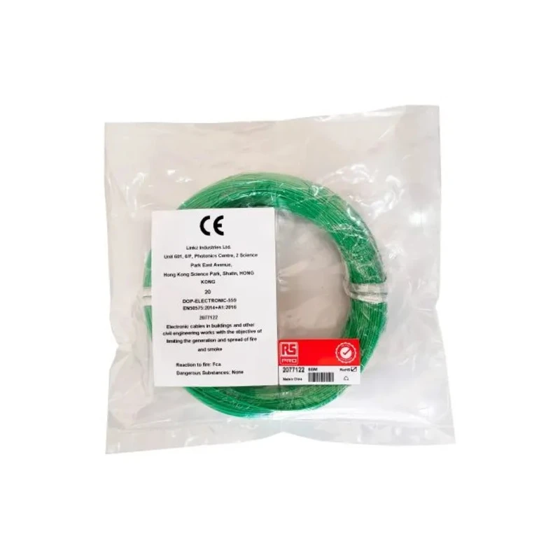 RS PRO Green Hook Up Wire 26 AWG 1 x 0.40 mm Silver Plated Copper Core 50 m Ethylene Tetrafluoroethylene Jacket 300 207-7132