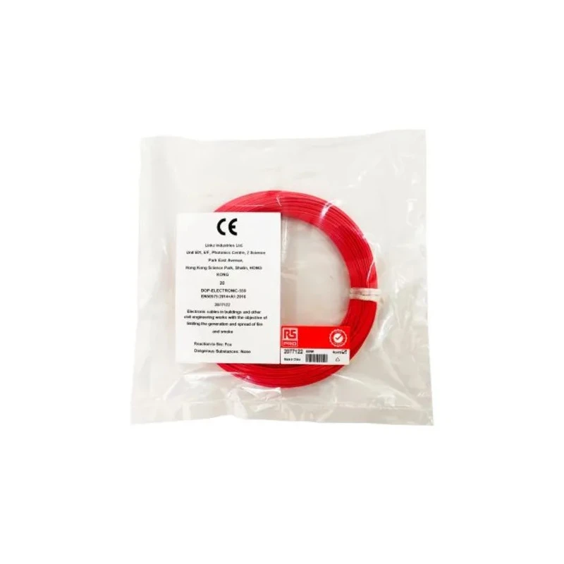RS PRO Red Hook Up Wire 28 AWG 1x0.32 mm Silver Plated Copper ETFE Insulation 50m 300V 160°C 207-7138