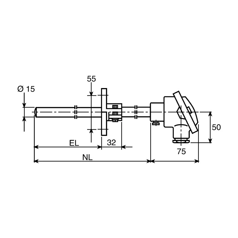 Jumo Type K Thermocouple with Stainless Steel Probe, 500 mm Length, 15 mm Diameter, -200 °C 901120/10-1043-15-500-668-27/000