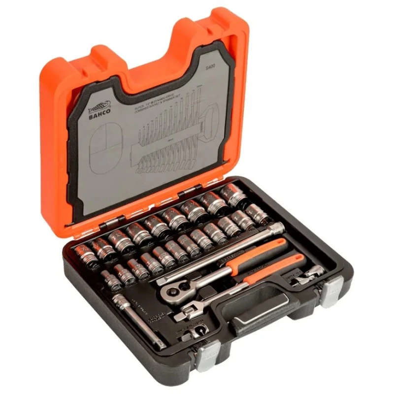 Bahco 40-Piece 1/2 in Standard Socket Set Drive Size 1/2 in Socket Size 10 to 32 mm Alloy Steel S400