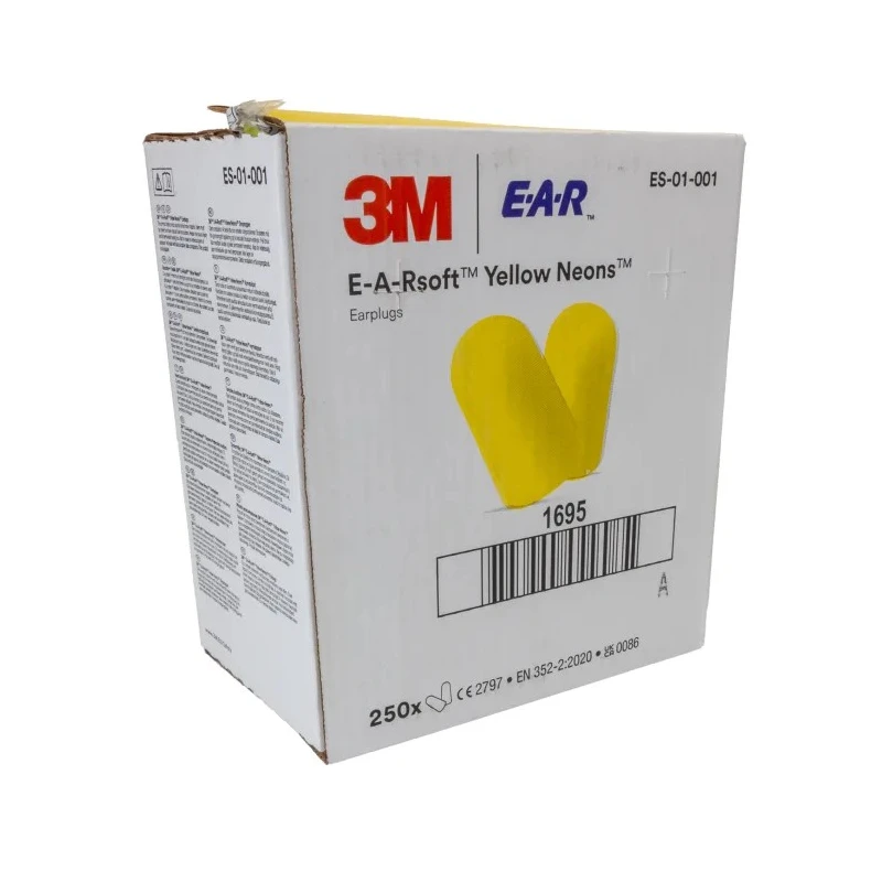 3M E.A.R Soft Yellow Neons Series Yellow Disposable Ear Plugs, 36 dB Rated, 250 Pairs ES-01-001