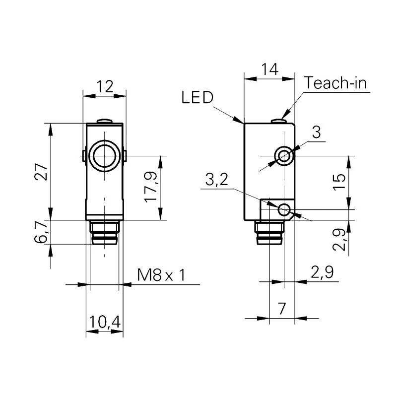 Baumer Block Ultrasonic Proximity Sensor M8 x 1 Thread 200 mm Detection 200mA PNP Output 30V DC UNDK 10P8914/S35A