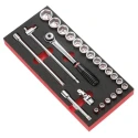 Facom 23-Piece 1/2 in 6 Point Socket Set, Chrome Vanadium Steel, Bright Chrome Finish MODM.S1APB