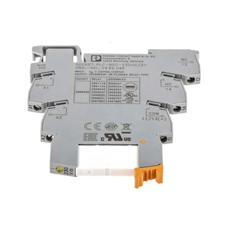 Phoenix Contact Interface Relay Module DIN Rail Mount SPDT 230V ac/dc Coil 3.2mA Current 6A Switching 2966207