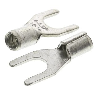 RS PRO Uninsulated Fork Terminal 16 AWG to 14 AWG M4 Stud Size Silver 208-2666