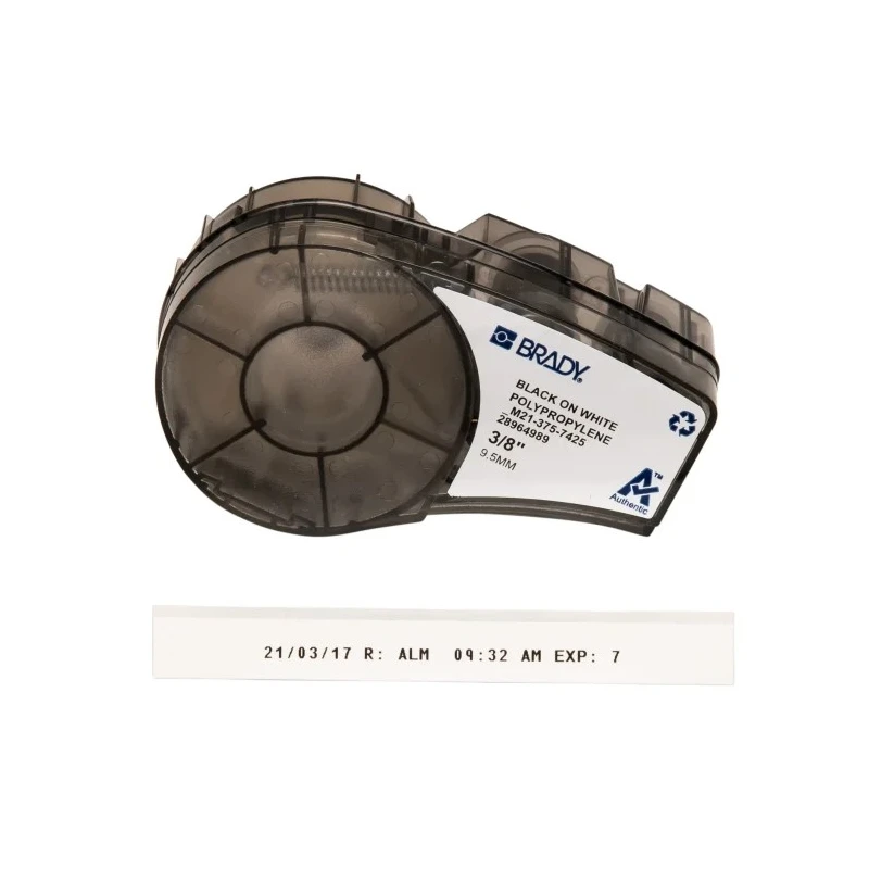 Brady Black on White Label Printer Tape 9.52 mm Width, 6.4 m Length, Chemical Resistant, ASTM Standards M21-375-7425