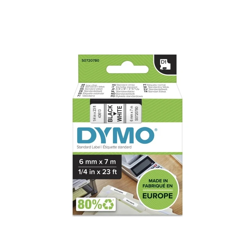 Dymo Black on White Label Printer Tape, 6 mm Width, 7 m Length S0720780